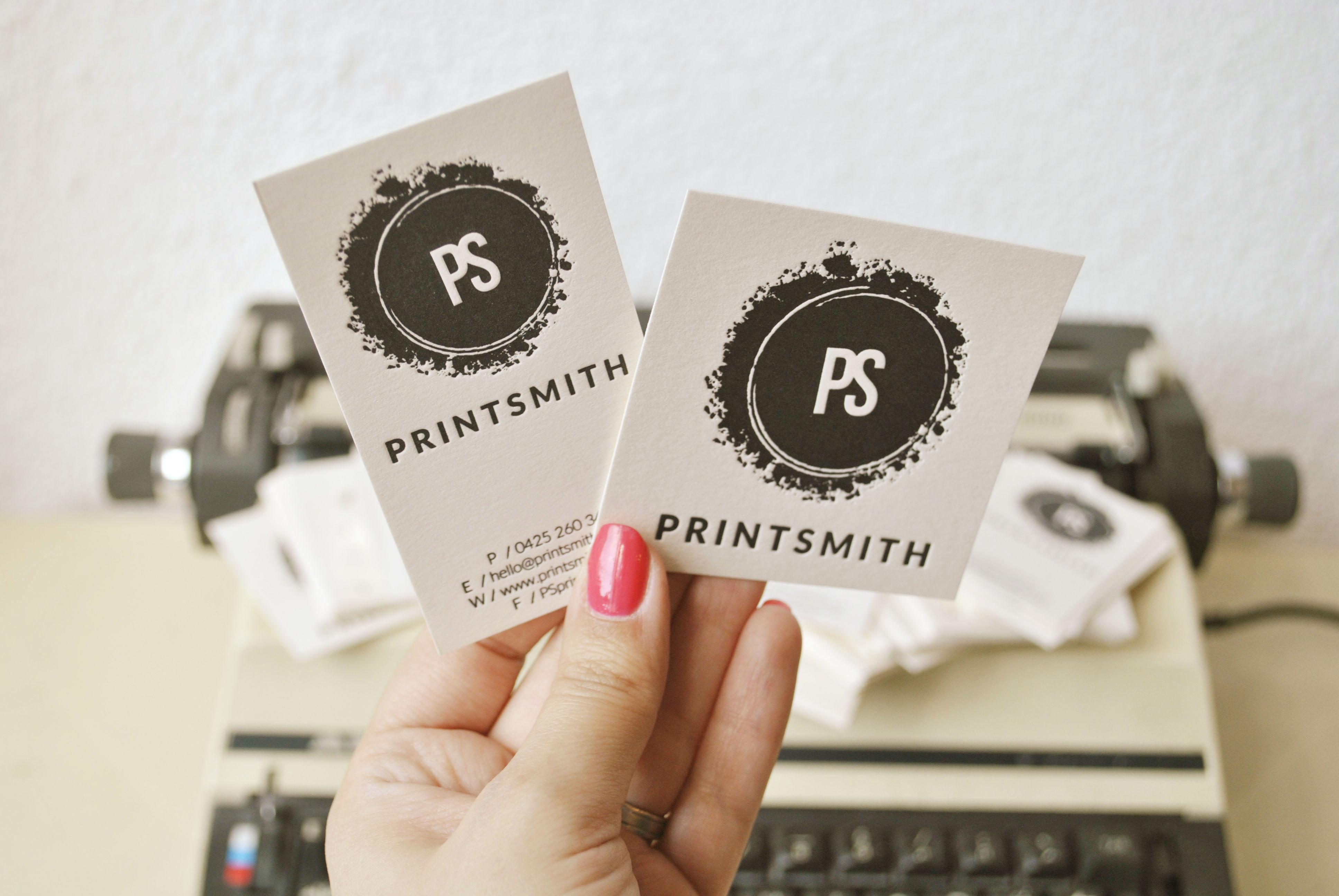 Custom letterpress tags and business cards for Printsmith