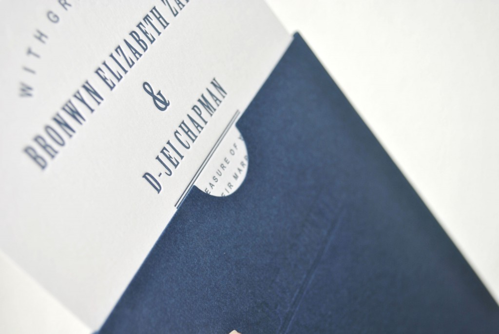 navy blue letterpress wedding invitations